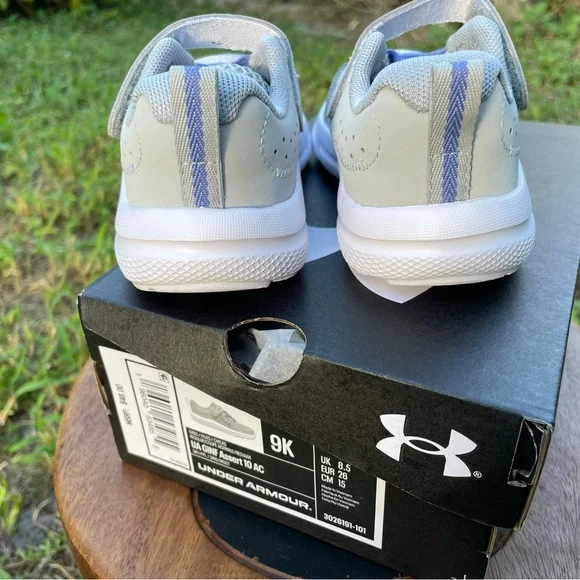 Under Armour toddler girl sneakers grey - blue/violet - size 9 NEW IN BOX - Picture 6 of 9